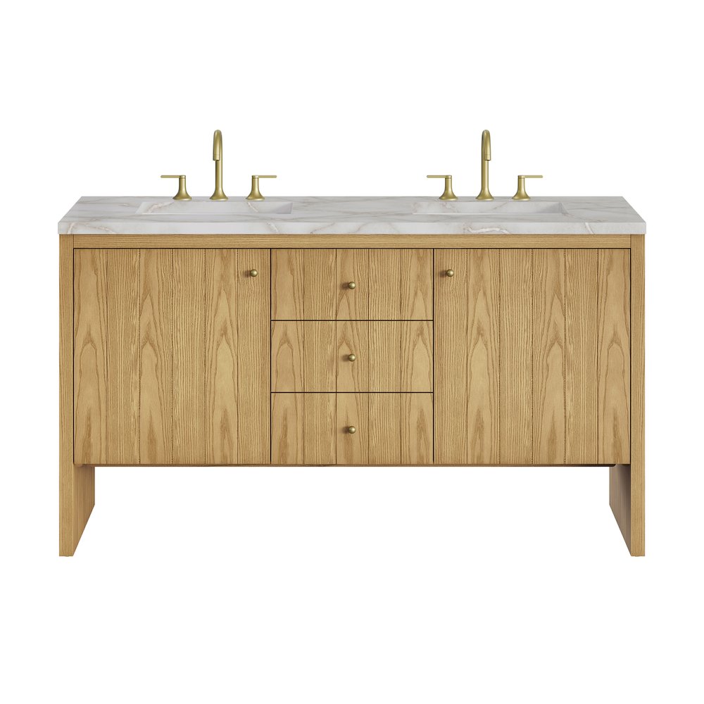 James Martin - Hudson 60" Double Vanity, Light Natural Oak w/ 3 CM Victorian Silver Top - 435-V60D-LNO-3VSL view 1