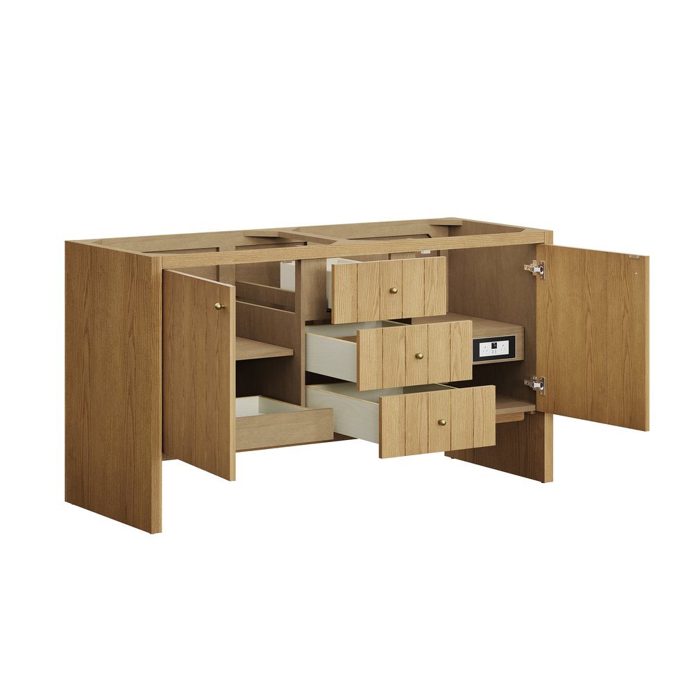James Martin - Hudson 60" Double Vanity, Light Natural Oak w/ 3 CM Victorian Silver Top - 435-V60D-LNO-3VSL view 9