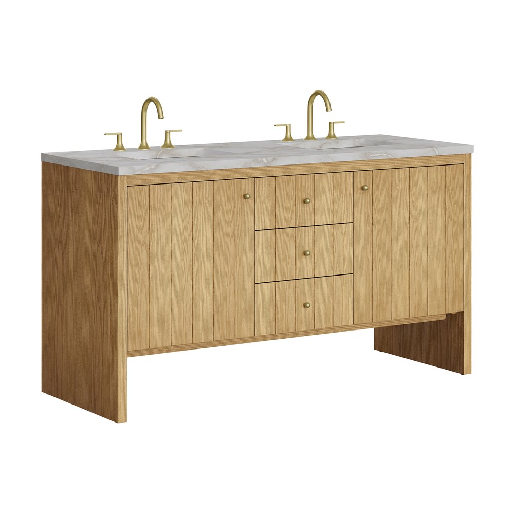 James Martin - Hudson 60" Double Vanity, Light Natural Oak w/ 3 CM Victorian Silver Top - 435-V60D-LNO-3VSL view 11