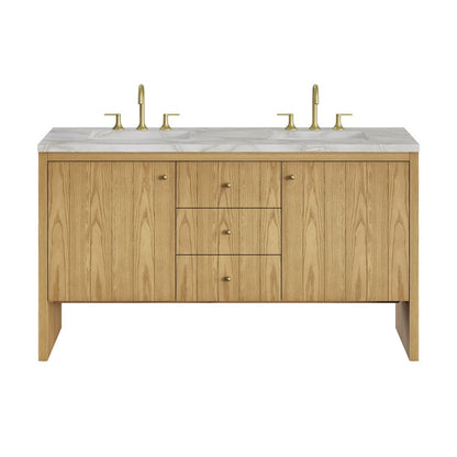 James Martin - Hudson 60" Double Vanity, Light Natural Oak w/ 3 CM Victorian Silver Top w/FreePower Wireless Charger - 435-V60D-LNO-FVSL view 1