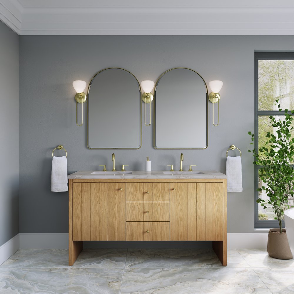 James Martin - Hudson 60" Double Vanity, Light Natural Oak w/ 3 CM Victorian Silver Top w/FreePower Wireless Charger - 435-V60D-LNO-FVSL view 3