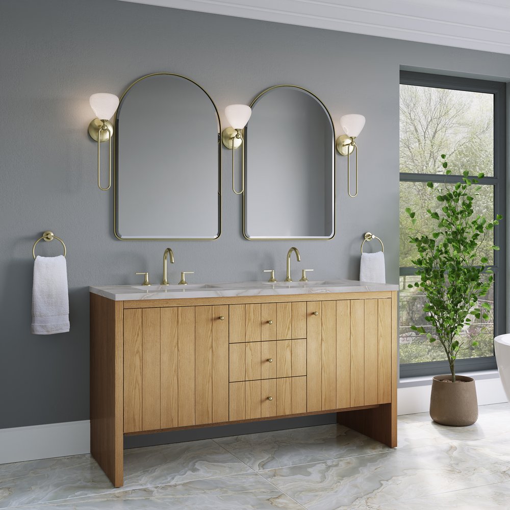 James Martin - Hudson 60" Double Vanity, Light Natural Oak w/ 3 CM Victorian Silver Top w/FreePower Wireless Charger - 435-V60D-LNO-FVSL view 4