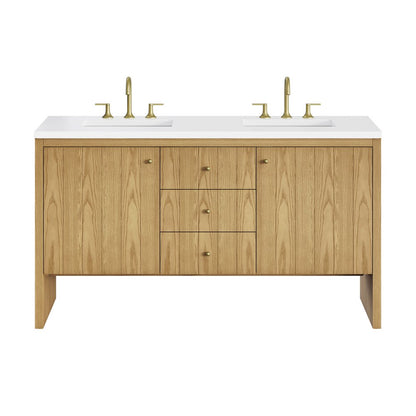 James Martin - Hudson 60" Double Vanity, Light Natural Oak w/ 3 CM White Zeus Top - 435-V60D-LNO-3WZ view 1