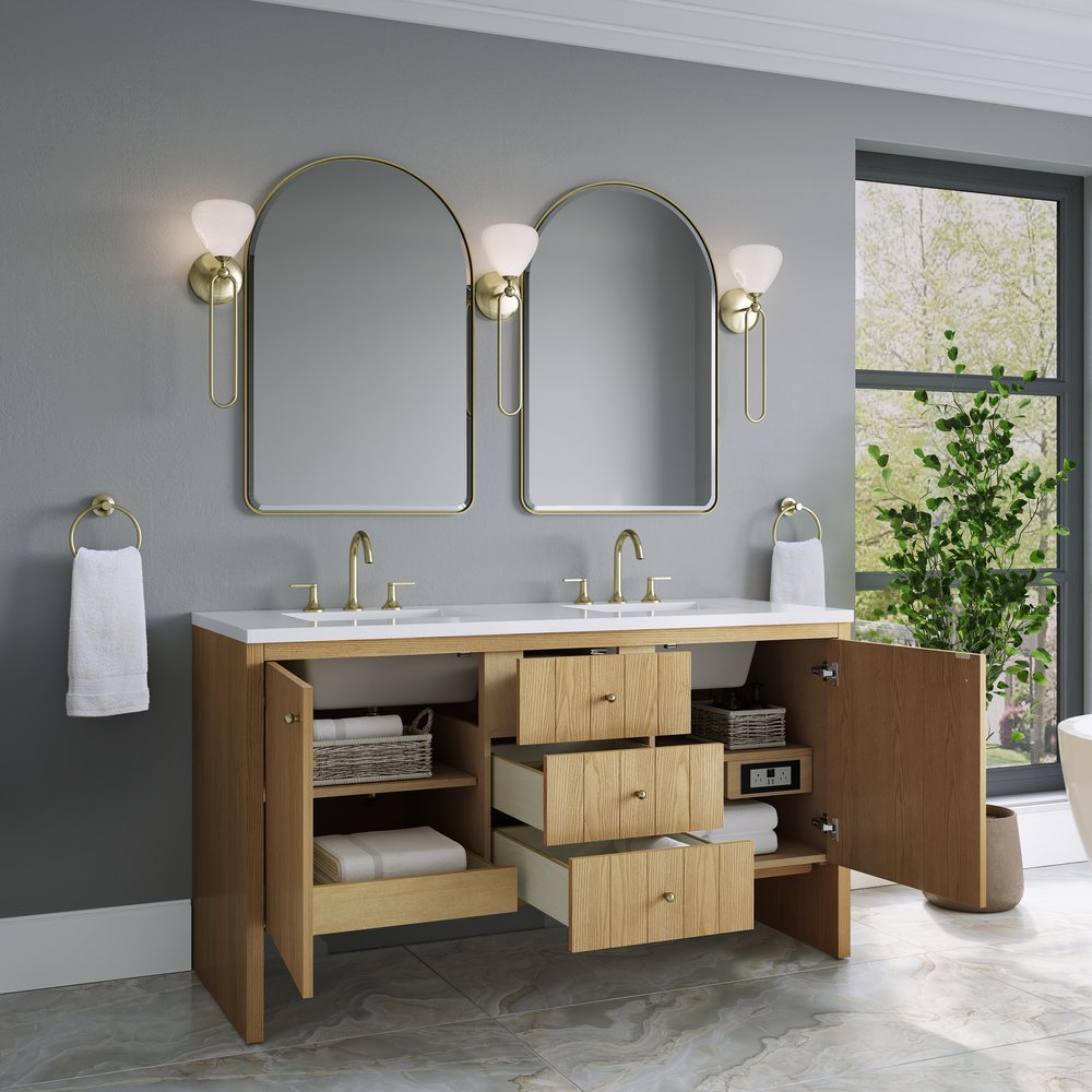 James Martin - Hudson 60" Double Vanity, Light Natural Oak w/ 3 CM White Zeus Top - 435-V60D-LNO-3WZ view 5