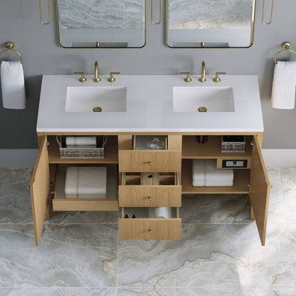 James Martin - Hudson 60" Double Vanity, Light Natural Oak w/ 3 CM White Zeus Top - 435-V60D-LNO-3WZ view 6