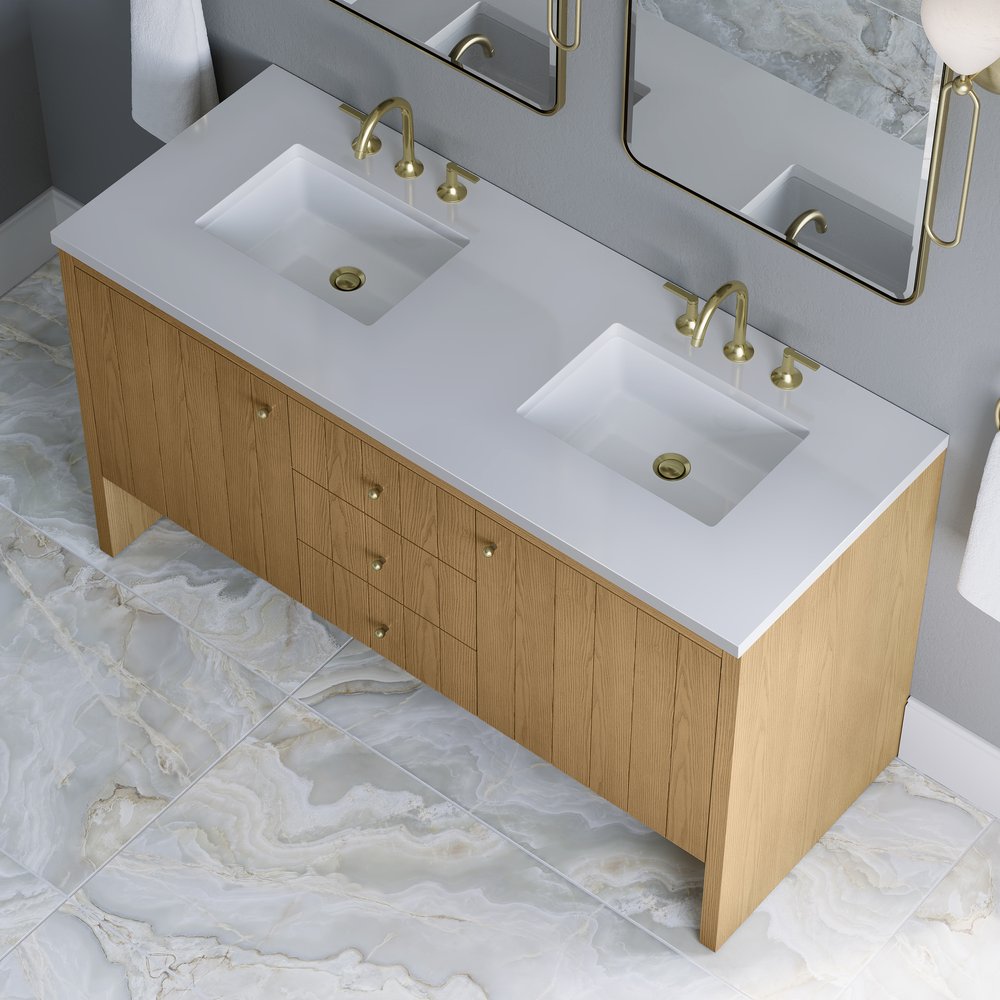 James Martin - Hudson 60" Double Vanity, Light Natural Oak w/ 3 CM White Zeus Top - 435-V60D-LNO-3WZ view 10