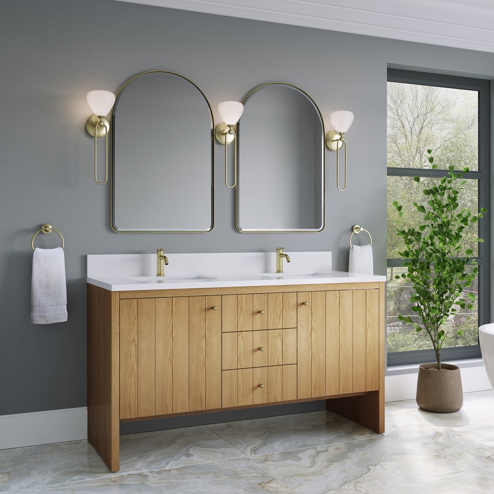 James Martin - Hudson 60" Double Vanity, Light Natural Oak w/ Single Hole 3 CM White Zeus Top & Backsplash - 435-V60D-LNO-1WZ view 4