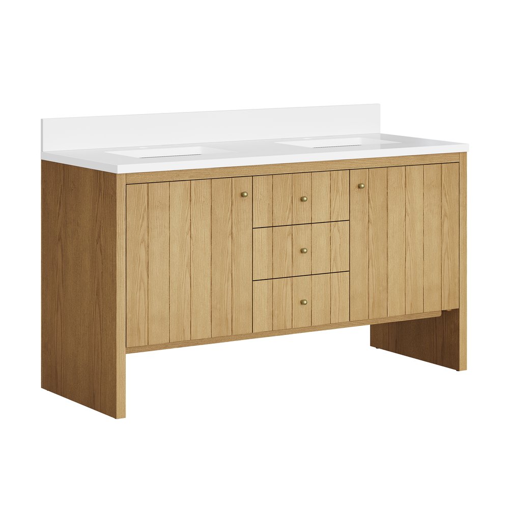James Martin - Hudson 60" Double Vanity, Light Natural Oak w/ Single Hole 3 CM White Zeus Top & Backsplash - 435-V60D-LNO-1WZ view 9