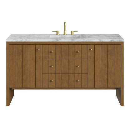 James Martin - Hudson 60" Single Vanity, Honey Oak w/ 3 CM Carrara Marble Top - 435-V60S-HNO-3CAR view 1