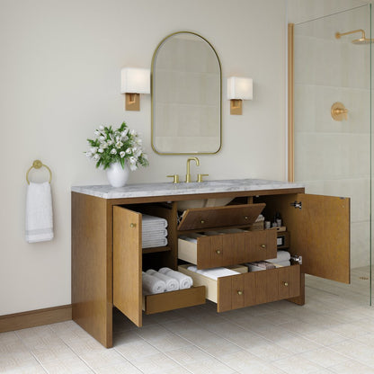 James Martin - Hudson 60" Single Vanity, Honey Oak w/ 3 CM Carrara Marble Top - 435-V60S-HNO-3CAR view 5