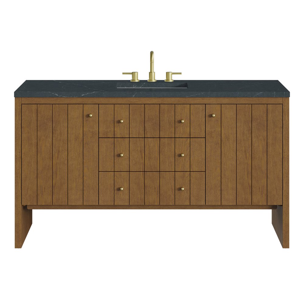 James Martin - Hudson 60" Single Vanity, Honey Oak w/ 3 CM Charcoal Soapstone Silestone Top - 435-V60S-HNO-3CSP view 1