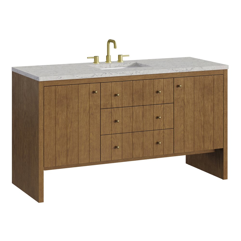 James Martin - Hudson 60" Single Vanity, Honey Oak w/ 3 CM Eternal Jasmine Pearl Silestone Top - 435-V60S-HNO-3EJP view 11