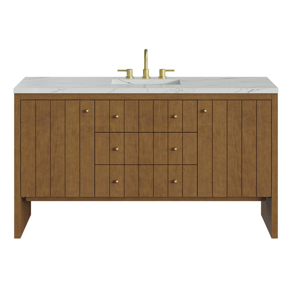 James Martin - Hudson 60" Single Vanity, Honey Oak w/ 3 CM Ethereal Noctis Silestone Top - 435-V60S-HNO-3ENC view 1