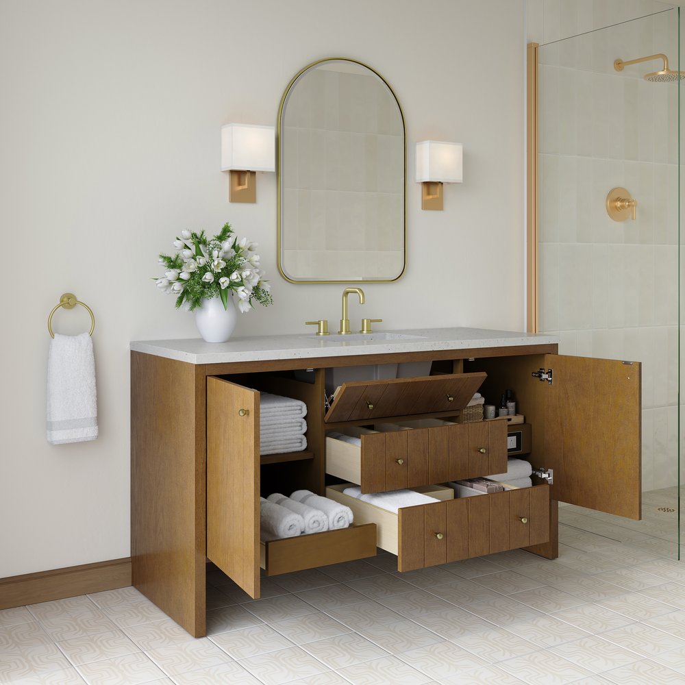 James Martin - Hudson 60" Single Vanity, Honey Oak w/ 3 CM Lime Delight Silestone Top - 435-V60S-HNO-3LDL view 5