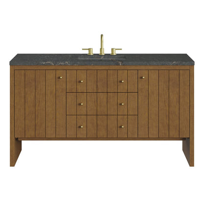 James Martin - Hudson 60" Single Vanity, Honey Oak w/ 3 CM Parisien Bleu Silestone Top - 435-V60S-HNO-3PBL view 1