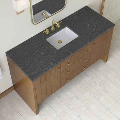 James Martin - Hudson 60" Single Vanity, Honey Oak w/ 3 CM Parisien Bleu Silestone Top - 435-V60S-HNO-3PBL view 8
