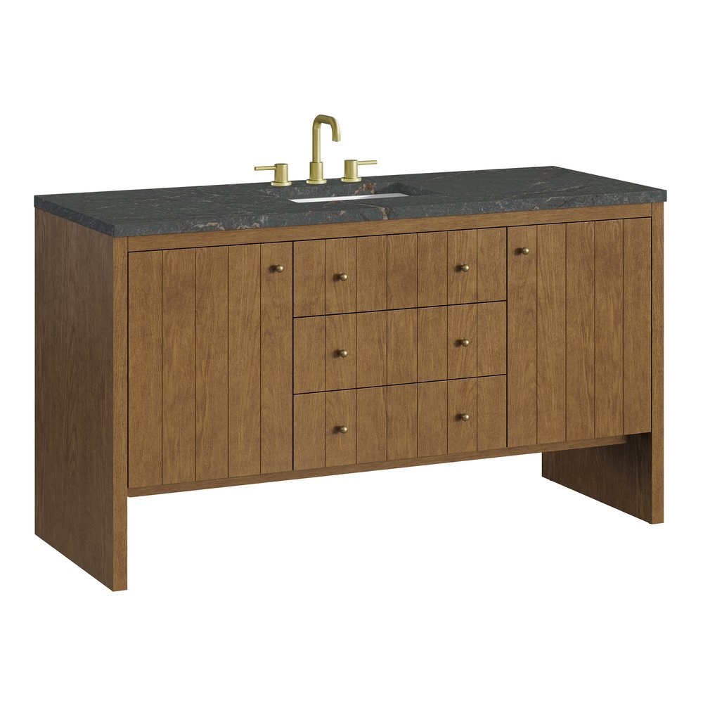 James Martin - Hudson 60" Single Vanity, Honey Oak w/ 3 CM Parisien Bleu Silestone Top - 435-V60S-HNO-3PBL view 11