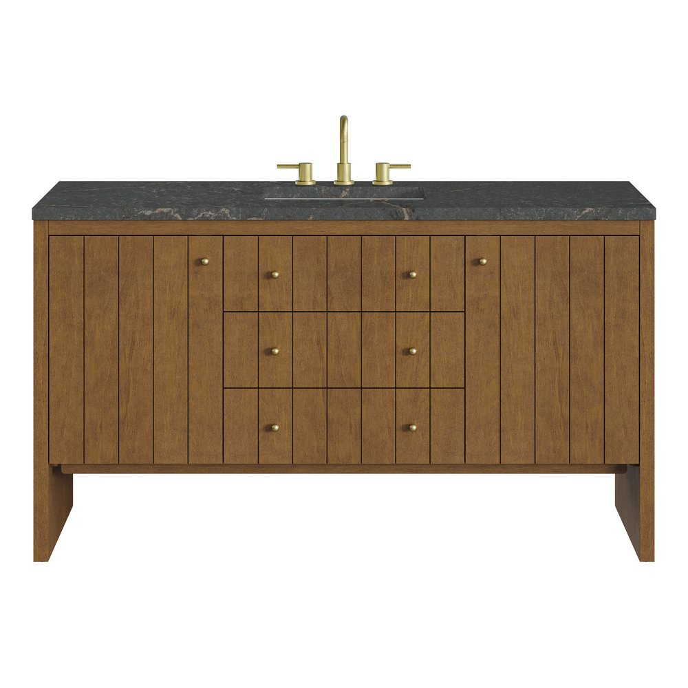 James Martin - Hudson 60" Single Vanity, Honey Oak w/ 3 CM Parisien Bleu Silestone Top w/FreePower Wireless Charger - 435-V60S-HNO-FPBL view 1
