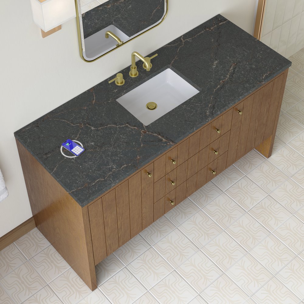 James Martin - Hudson 60" Single Vanity, Honey Oak w/ 3 CM Parisien Bleu Silestone Top w/FreePower Wireless Charger - 435-V60S-HNO-FPBL view 8