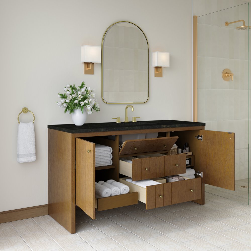 James Martin - Hudson 60" Single Vanity, Honey Oak w/ 3 CM Phantome Eclos Top - 435-V60S-HNO-3PHT view 5