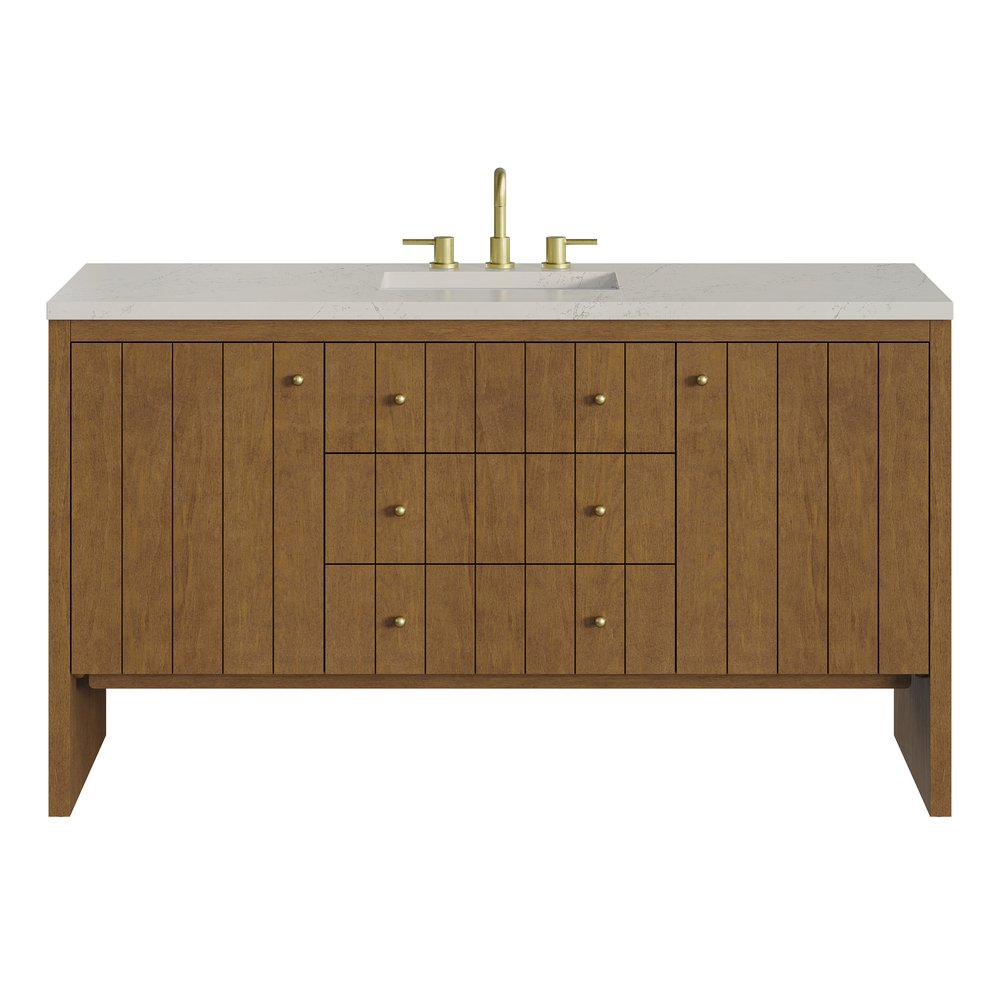 James Martin - Hudson 60" Single Vanity, Honey Oak w/ 3 CM Siberian Silestone Top - 435-V60S-HNO-3SFR view 1