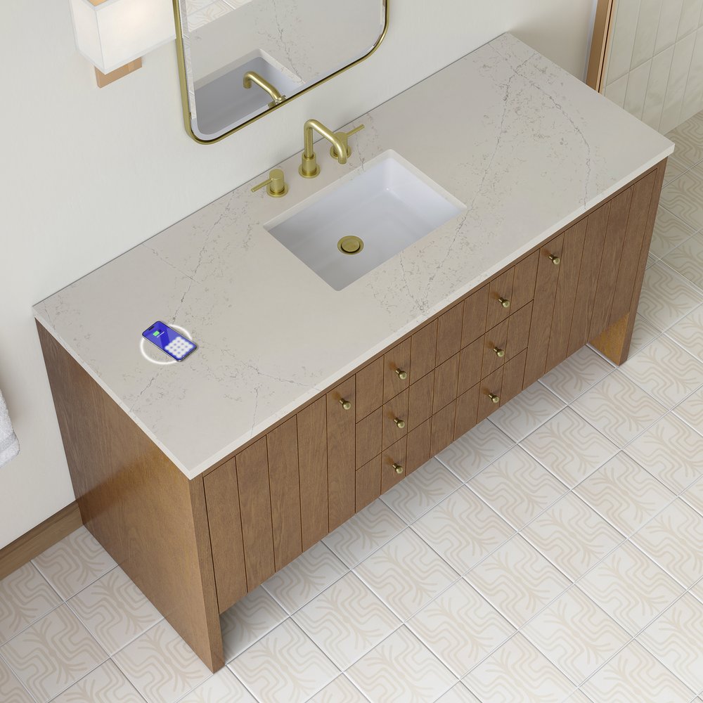 James Martin - Hudson 60" Single Vanity, Honey Oak w/ 3 CM Siberian Silestone Top w/FreePower Wireless Charger - 435-V60S-HNO-FSFR view 8