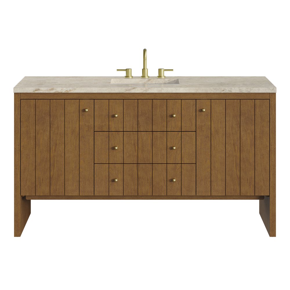 James Martin - Hudson 60" Single Vanity, Honey Oak w/ 3 CM Tajnar Eclos Top - 435-V60S-HNO-3TJR view 1