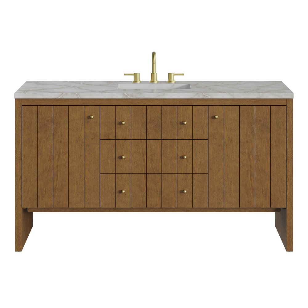 James Martin - Hudson 60" Single Vanity, Honey Oak w/ 3 CM Victorian Silver Silestone Top - 435-V60S-HNO-3VSL view 1