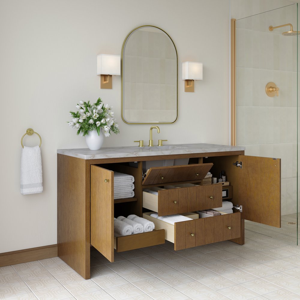 James Martin - Hudson 60" Single Vanity, Honey Oak w/ 3 CM Victorian Silver Silestone Top - 435-V60S-HNO-3VSL view 5