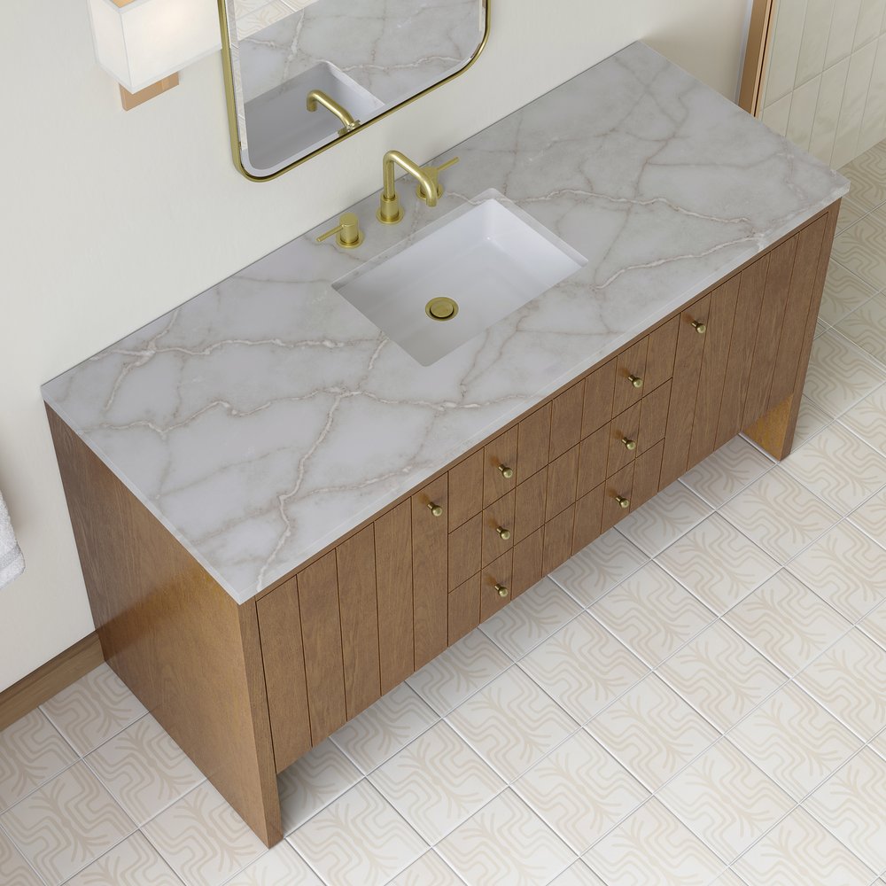 James Martin - Hudson 60" Single Vanity, Honey Oak w/ 3 CM Victorian Silver Silestone Top - 435-V60S-HNO-3VSL view 8