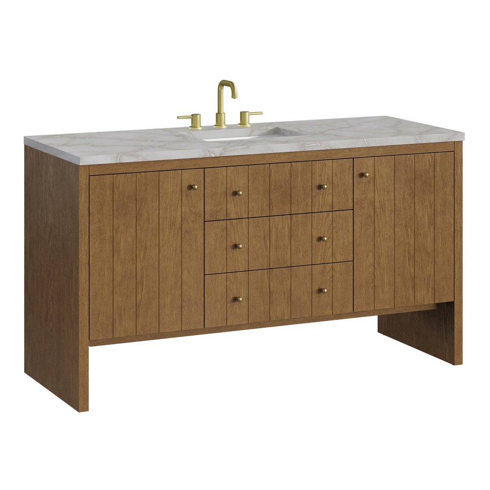 James Martin - Hudson 60" Single Vanity, Honey Oak w/ 3 CM Victorian Silver Silestone Top - 435-V60S-HNO-3VSL view 11