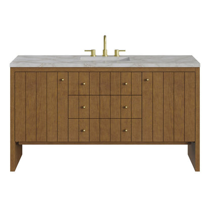 James Martin - Hudson 60" Single Vanity, Honey Oak w/ 3 CM Victorian Silver Silestone Top w/FreePower Wireless Charger - 435-V60S-HNO-FVSL view 1
