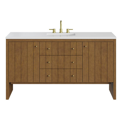 James Martin - Hudson 60" Single Vanity, Honey Oak w/ 3 CM White Zeus Silestone Top - 435-V60S-HNO-3WZ view 1