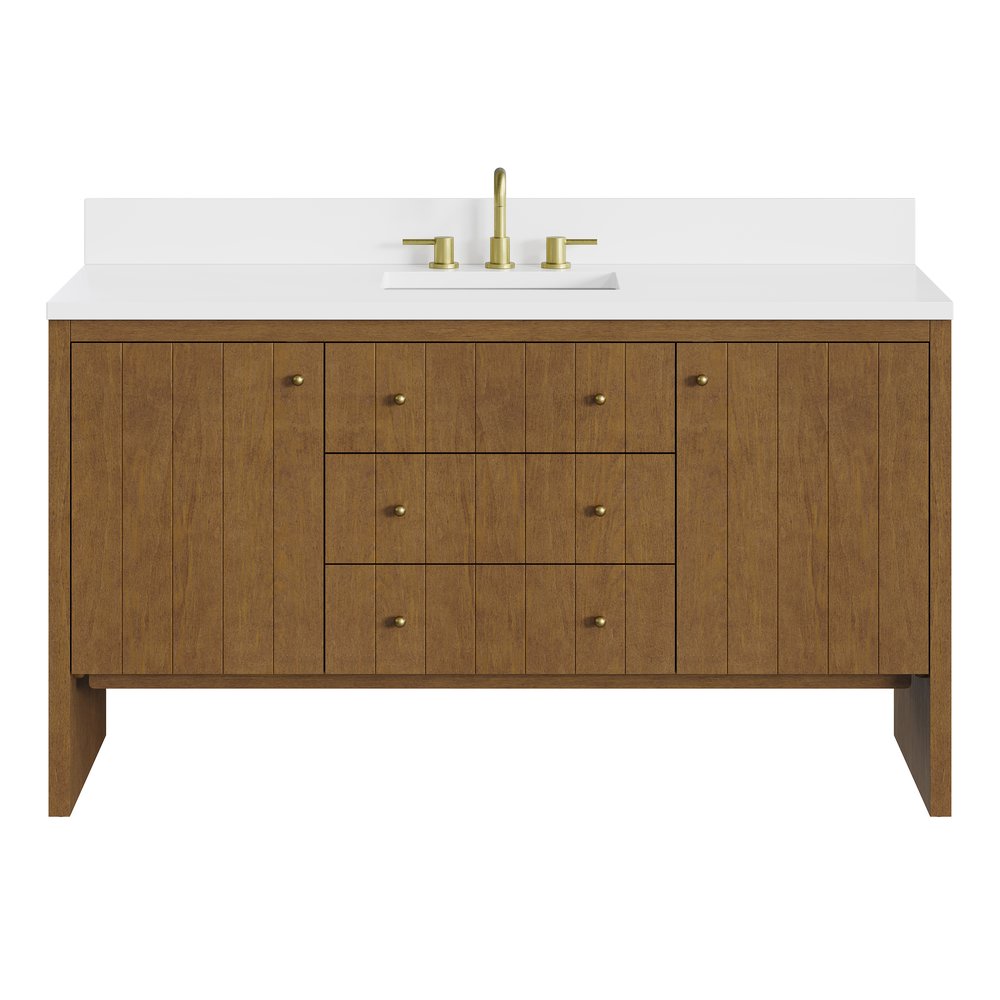 James Martin - Hudson 60" Single Vanity, Honey Oak w/ 3 CM White Zeus Silestone Top - 435-V60S-HNO-3WZ view 2