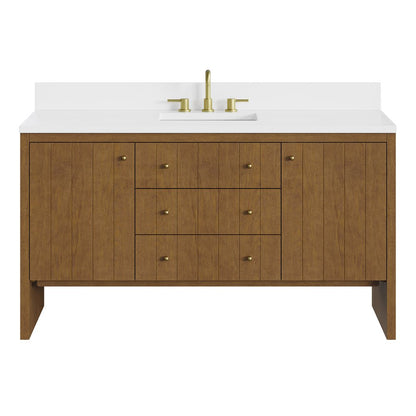 James Martin - Hudson 60" Single Vanity, Honey Oak w/ 3 CM White Zeus Silestone Top - 435-V60S-HNO-3WZ view 2