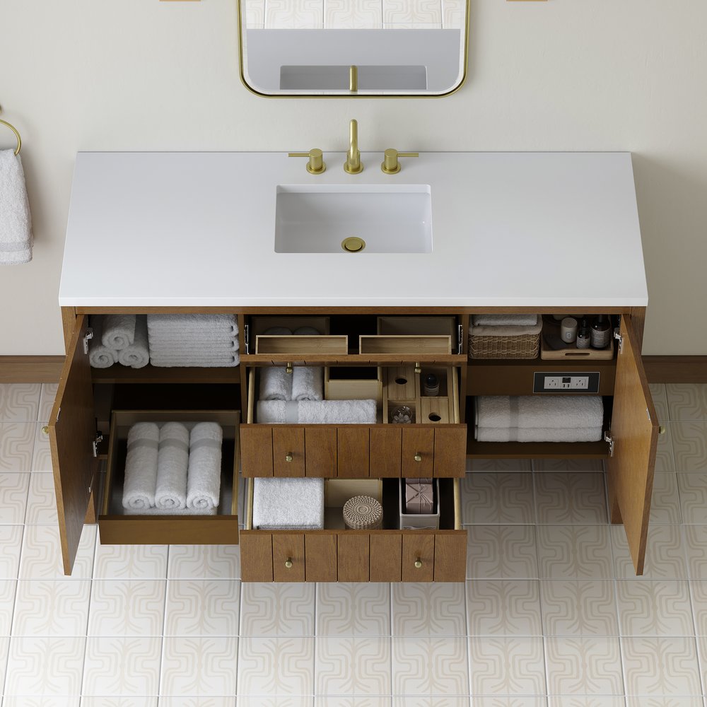 James Martin - Hudson 60" Single Vanity, Honey Oak w/ 3 CM White Zeus Silestone Top - 435-V60S-HNO-3WZ view 9