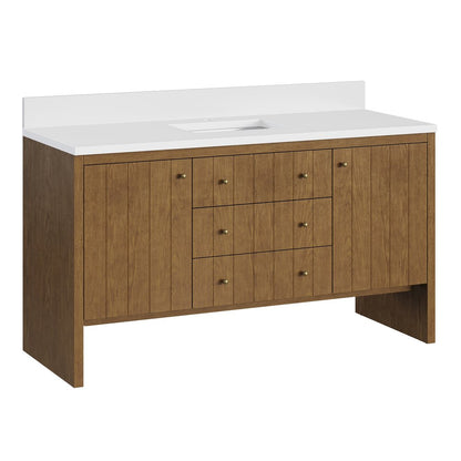 James Martin - Hudson 60" Single Vanity, Honey Oak w/ Single Hole 3 CM White Zeus Silestone Top and Matching Backsplash - 435-V60S-HNO-1WZ view 9