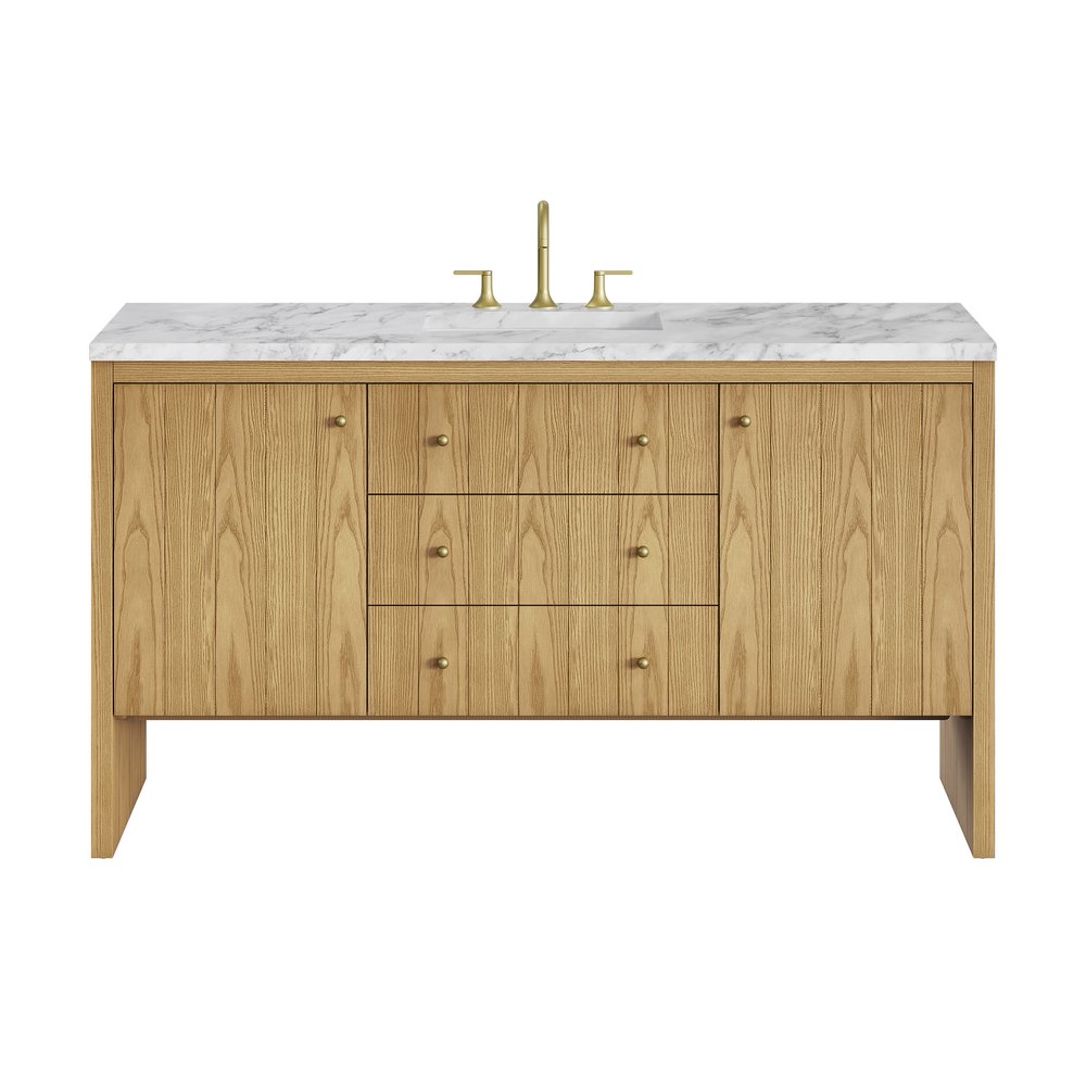 James Martin - Hudson 60" Single Vanity, Light Natural Oak w/ 3 CM Carrara Marble Top - 435-V60S-LNO-3CAR view 1