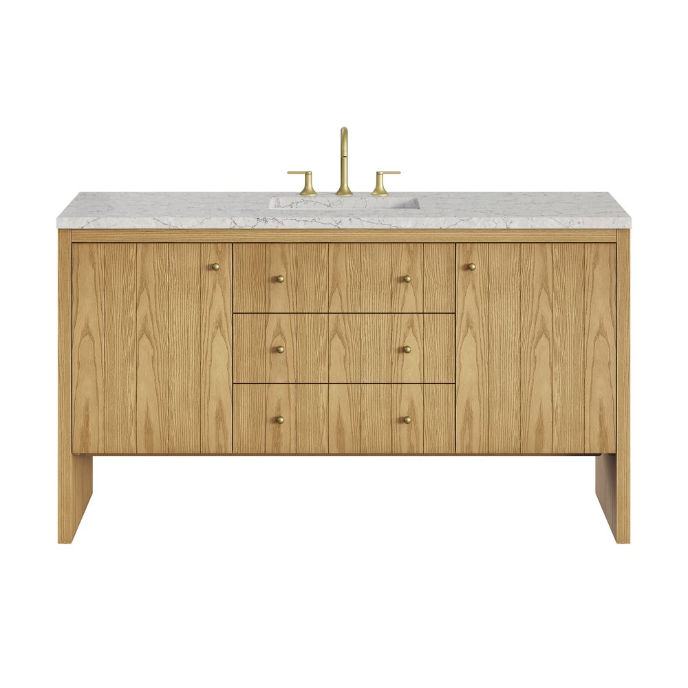 James Martin - Hudson 60" Single Vanity, Light Natural Oak w/ 3 CM Eternal Jasmine Pearl Top - 435-V60S-LNO-3EJP view 1