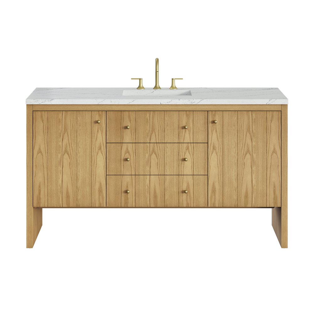James Martin - Hudson 60" Single Vanity, Light Natural Oak w/ 3 CM Ethereal Noctis Top - 435-V60S-LNO-3ENC view 1