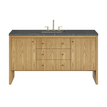 James Martin - Hudson 60" Single Vanity, Light Natural Oak w/ 3 CM Parisien Bleu Top w/ FreePower Wireless Charger - 435-V60S-LNO-FPBL view 1