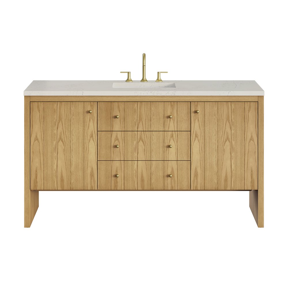 James Martin - Hudson 60" Single Vanity, Light Natural Oak, w/ 3 CM Siberian Silestone Top - 435-V60S-LNO-3SFR view 1