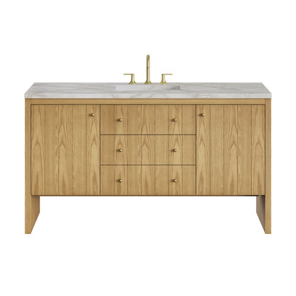 James Martin - Hudson 60" Single Vanity, Light Natural Oak w/ 3 CM Victorian Silver Top w/ FreePower Wireless Charger - 435-V60S-LNO-FVSL view 1