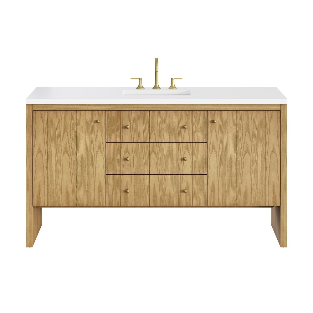 James Martin - Hudson 60" Single Vanity, Light Natural Oak w/ 3 CM White Zeus Top - 435-V60S-LNO-3WZ view 1