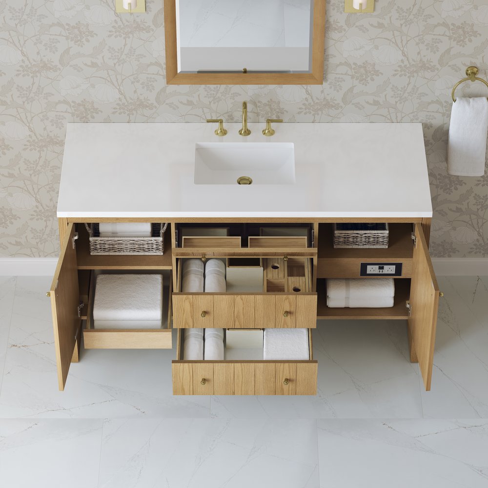 James Martin - Hudson 60" Single Vanity, Light Natural Oak w/ 3 CM White Zeus Top - 435-V60S-LNO-3WZ view 6
