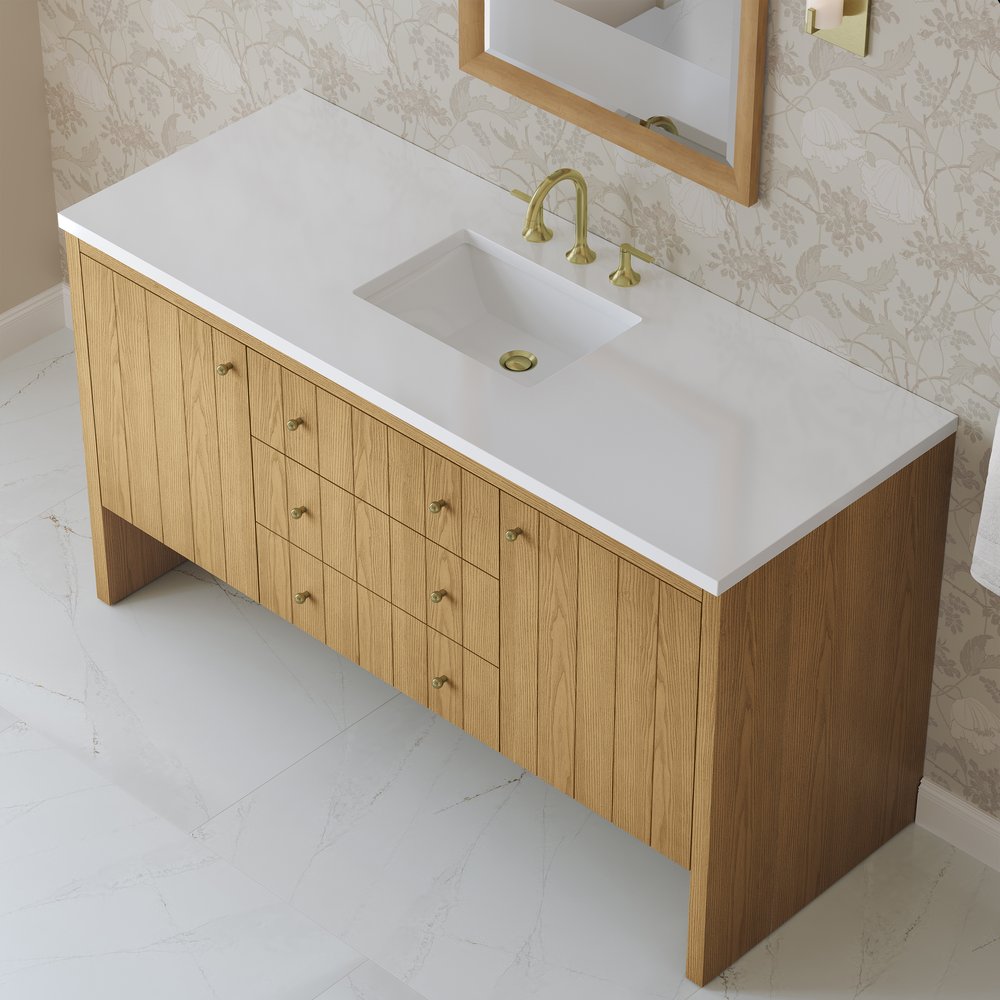 James Martin - Hudson 60" Single Vanity, Light Natural Oak w/ 3 CM White Zeus Top - 435-V60S-LNO-3WZ view 9
