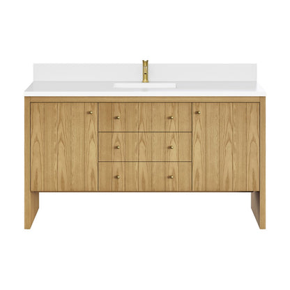 James Martin - Hudson 60" Single Vanity, Light Natural Oak w/ Single Hole 3 CM White Zeus Top & Backsplash - 435-V60S-LNO-1WZ view 1
