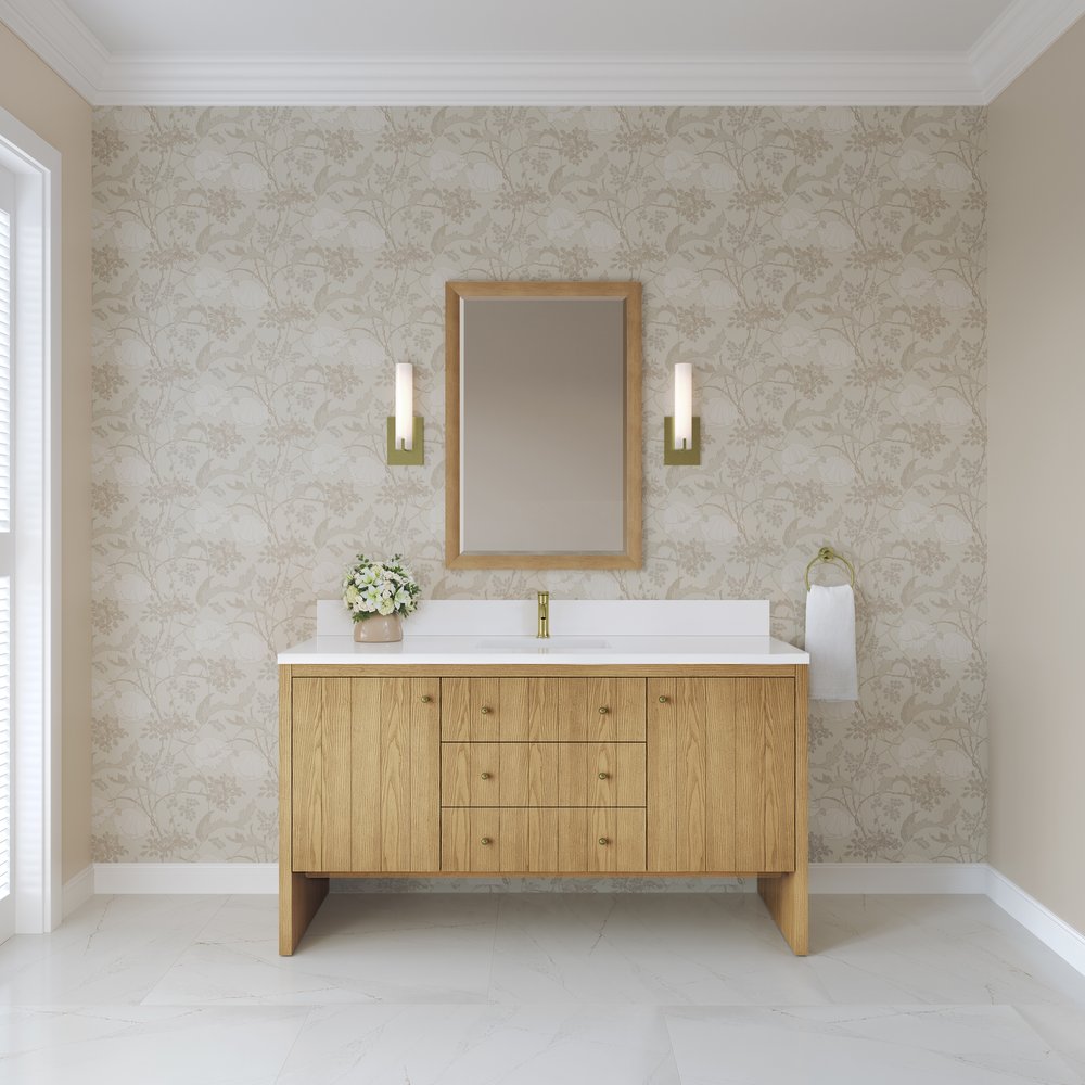 James Martin - Hudson 60" Single Vanity, Light Natural Oak w/ Single Hole 3 CM White Zeus Top & Backsplash - 435-V60S-LNO-1WZ view 3