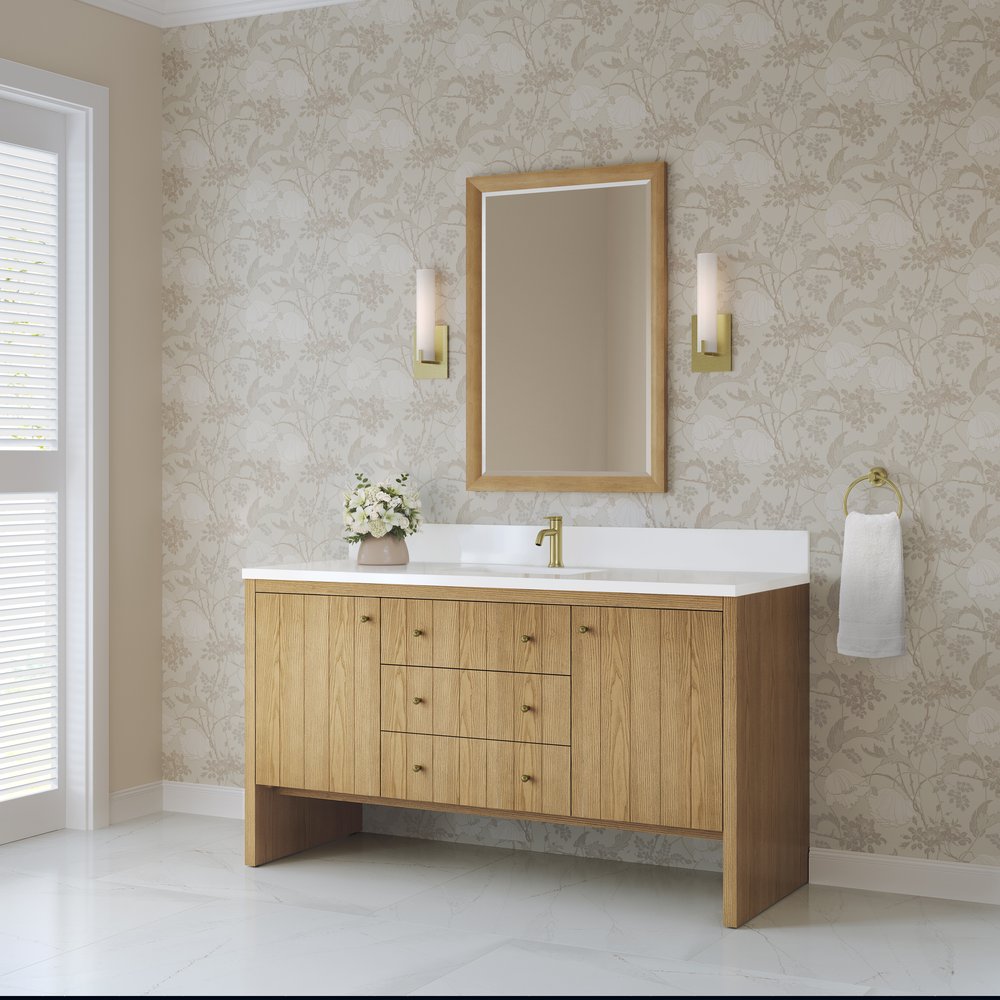 James Martin - Hudson 60" Single Vanity, Light Natural Oak w/ Single Hole 3 CM White Zeus Top & Backsplash - 435-V60S-LNO-1WZ view 4