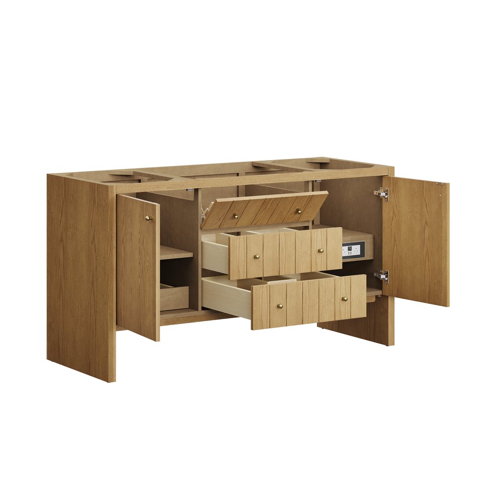 James Martin - Hudson 60" Single Vanity, Light Natural Oak w/ Single Hole 3 CM White Zeus Top & Backsplash - 435-V60S-LNO-1WZ view 7